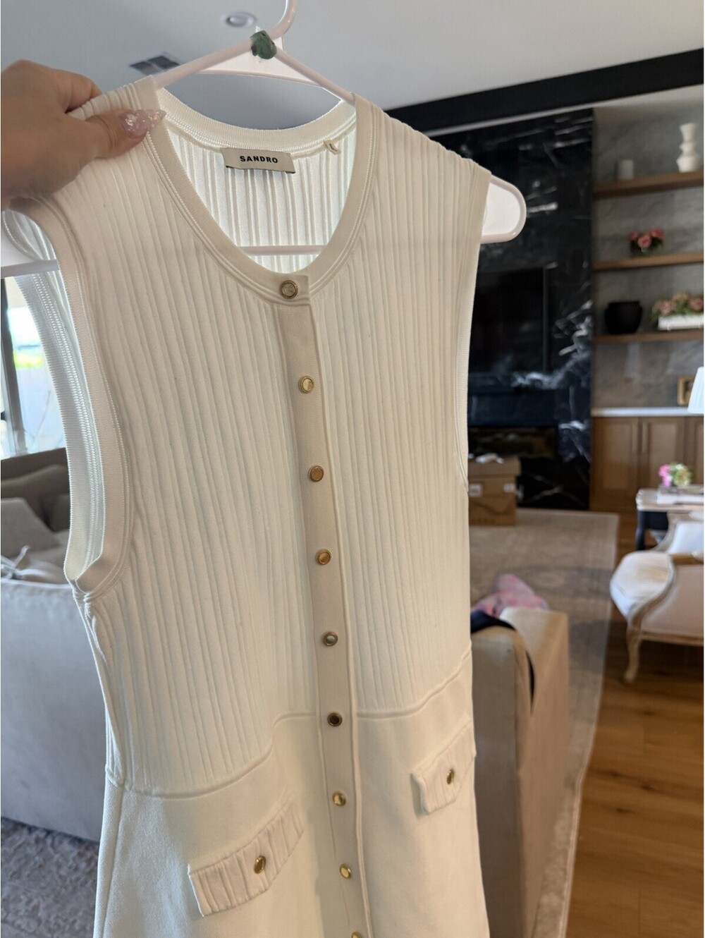 Sandro White Rib Knit Mini Dress Small/medium SUCH A BEAUTY $293 - Picture 12 of 14